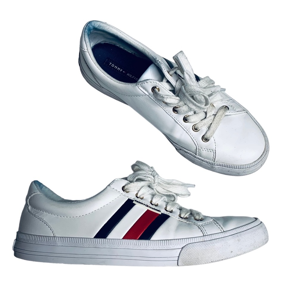Tommy Hilfiger White Sneakers with Red & Navy Stripes